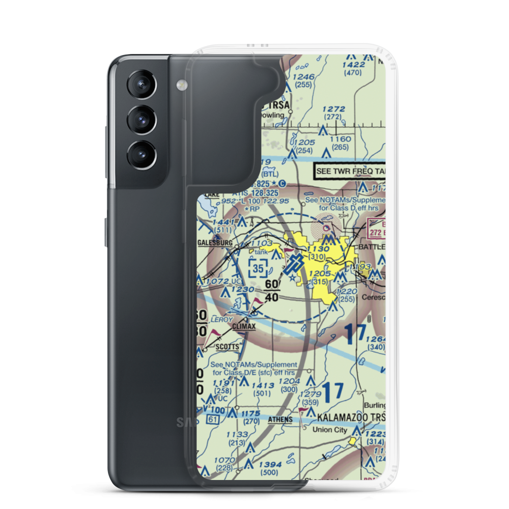 W K Kellogg Airport (BTL) VFR Sectional Samsung Case Samsung Galaxy S21 model shown