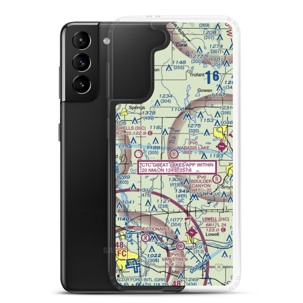 Wabasis Lake Airport (MI80) VFR Sectional Samsung Case Samsung Galaxy S21 Plus model shown