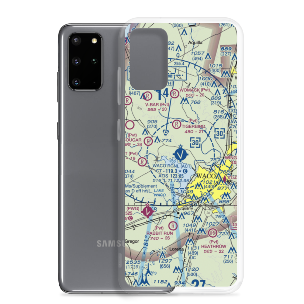 Waco Regional Airport (ACT) VFR Sectional Samsung Case Samsung Galaxy S20 Plus model shown