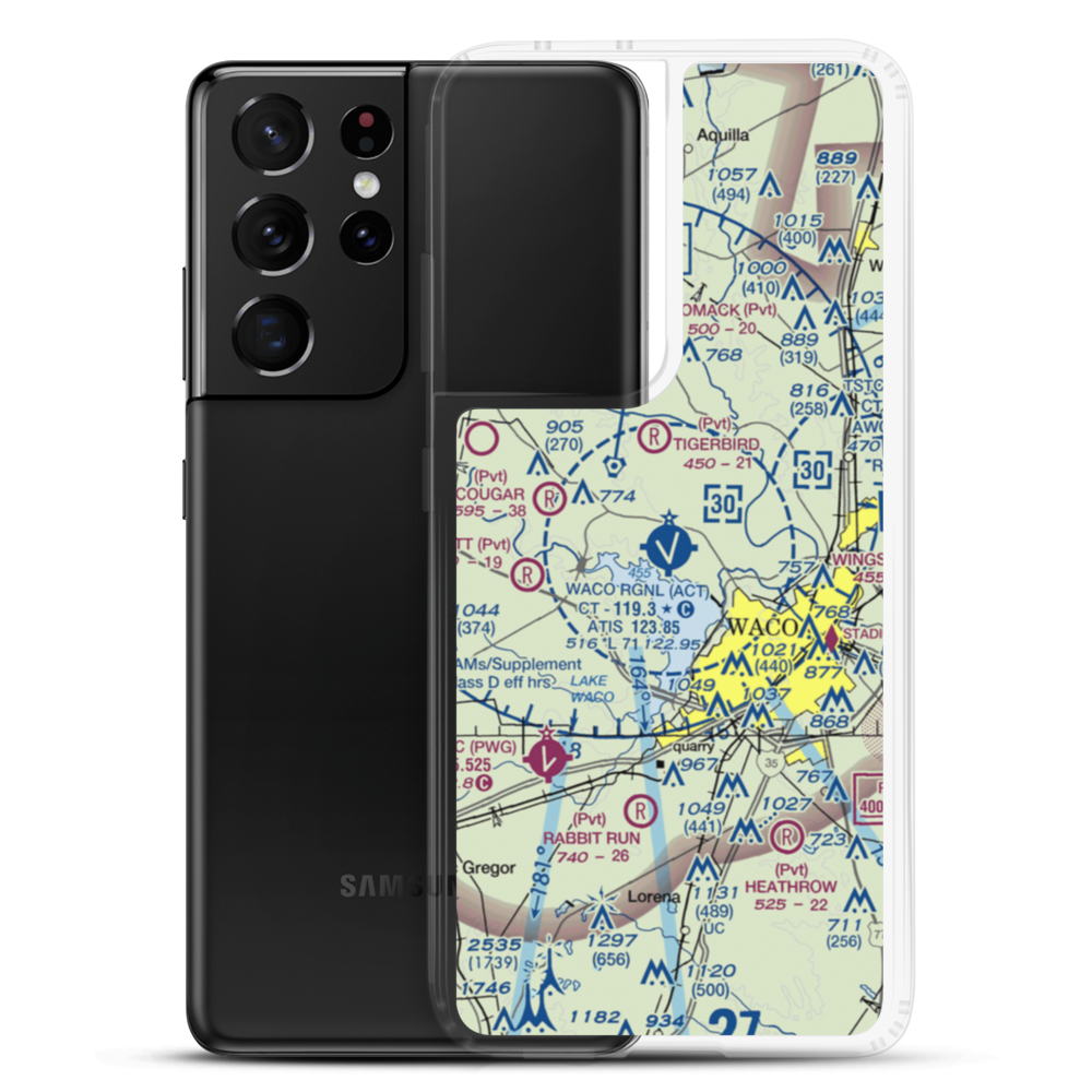 Waco Regional Airport (ACT) VFR Sectional Samsung Case Samsung Galaxy S21 Ultra model shown