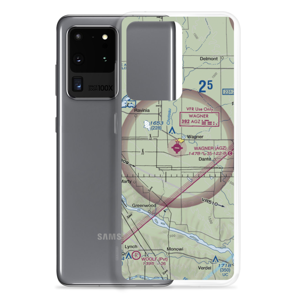 Wagner Municipal Airport (AGZ) VFR Sectional Samsung Case Samsung Galaxy S20 Ultra model shown