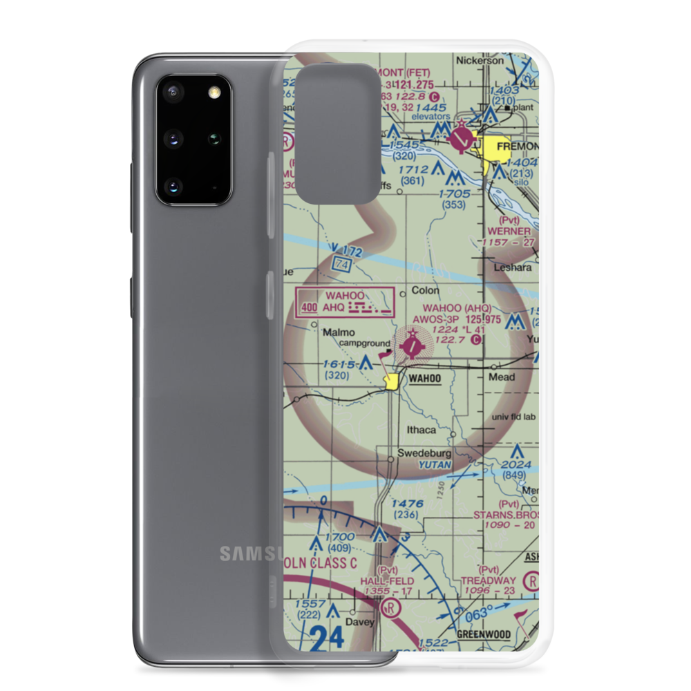 Wahoo Municipal Airport (AHQ) VFR Sectional Samsung Case Samsung Galaxy S20 Plus model shown