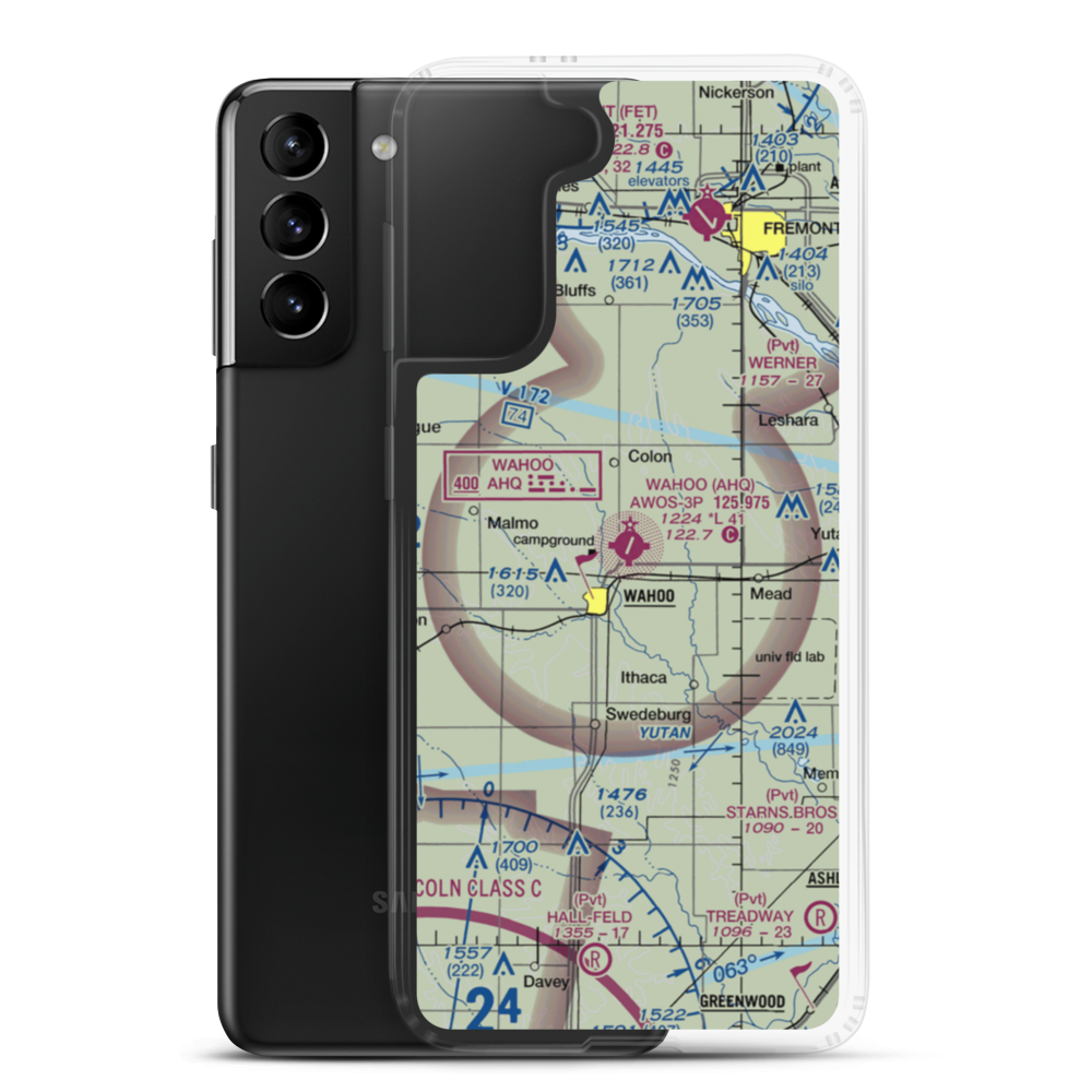 Wahoo Municipal Airport (AHQ) VFR Sectional Samsung Case Samsung Galaxy S21 Plus model shown