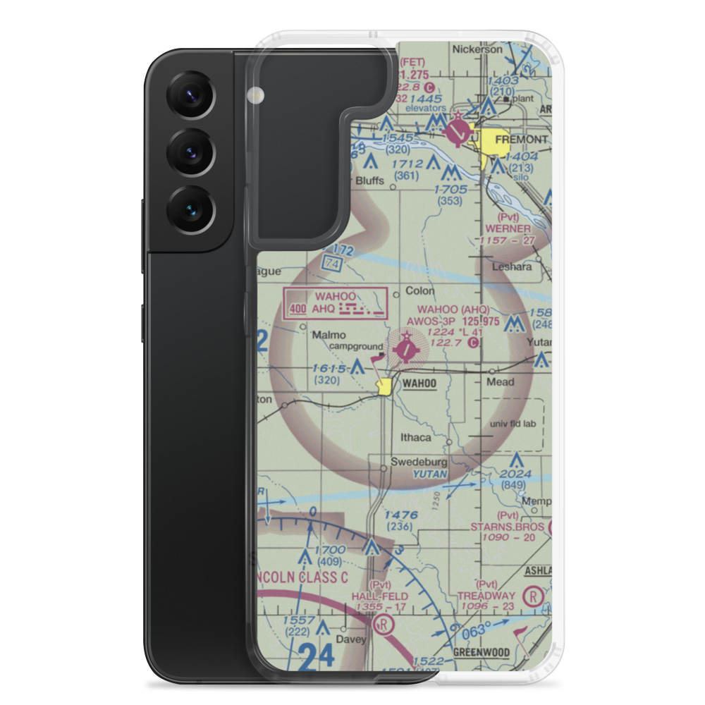 Wahoo Municipal Airport (AHQ) VFR Sectional Samsung Case Samsung Galaxy S22 Plus model shown