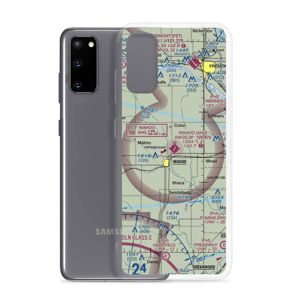 Wahoo Municipal Airport (AHQ) VFR Sectional Samsung Case Samsung Galaxy S20 model shown