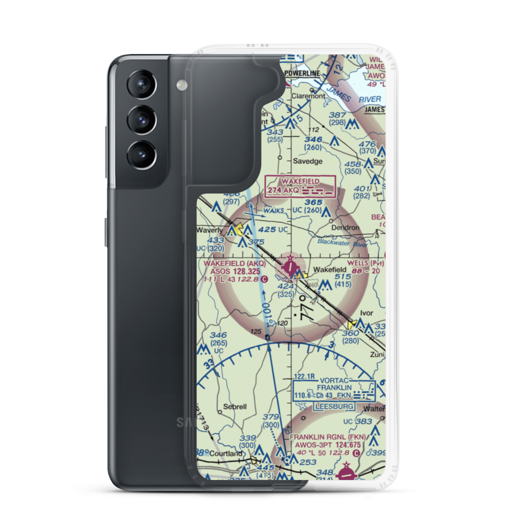Wakefield Municipal Airport (AKQ) VFR Sectional Samsung Case Samsung Galaxy S21 model shown