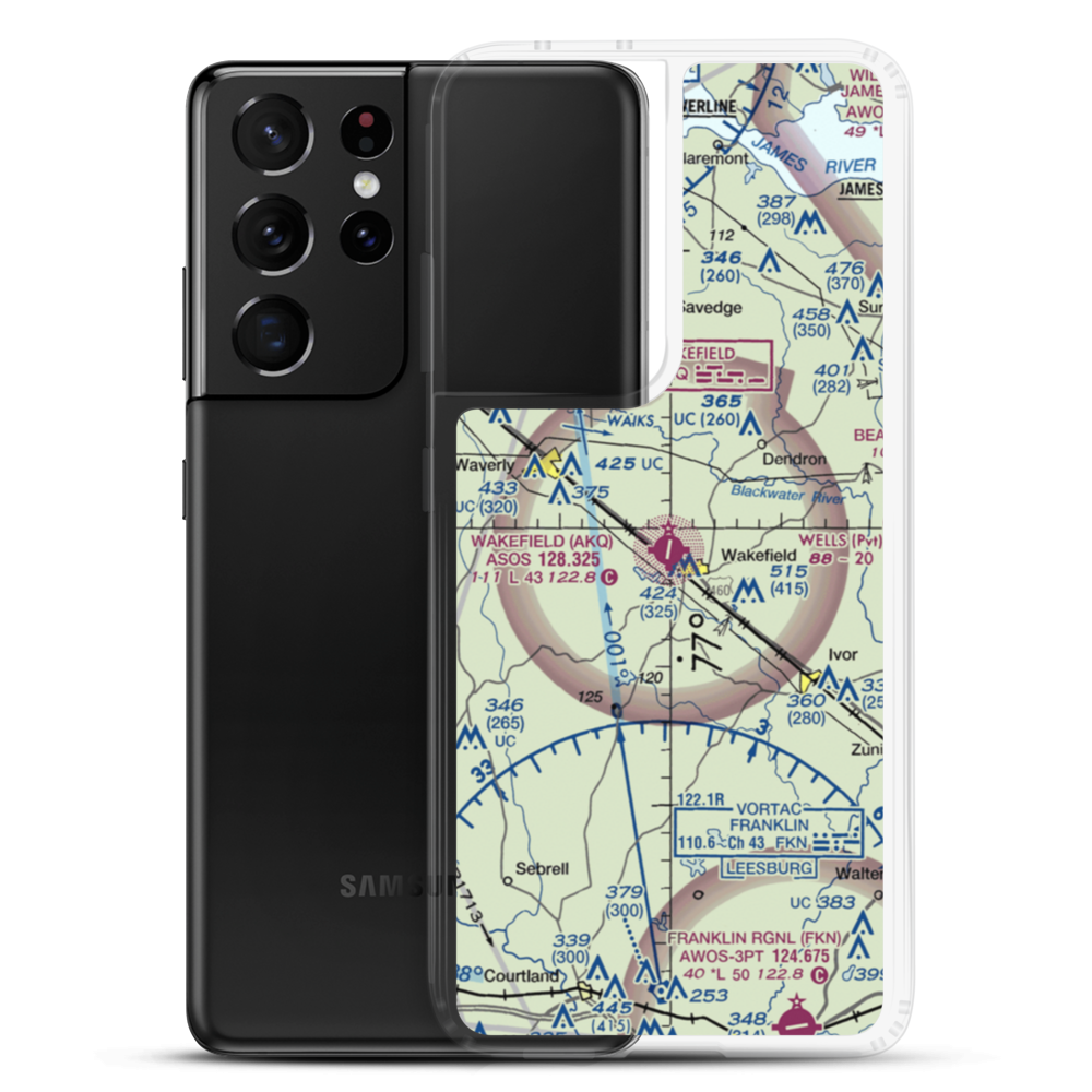 Wakefield Municipal Airport (AKQ) VFR Sectional Samsung Case Samsung Galaxy S21 Ultra model shown