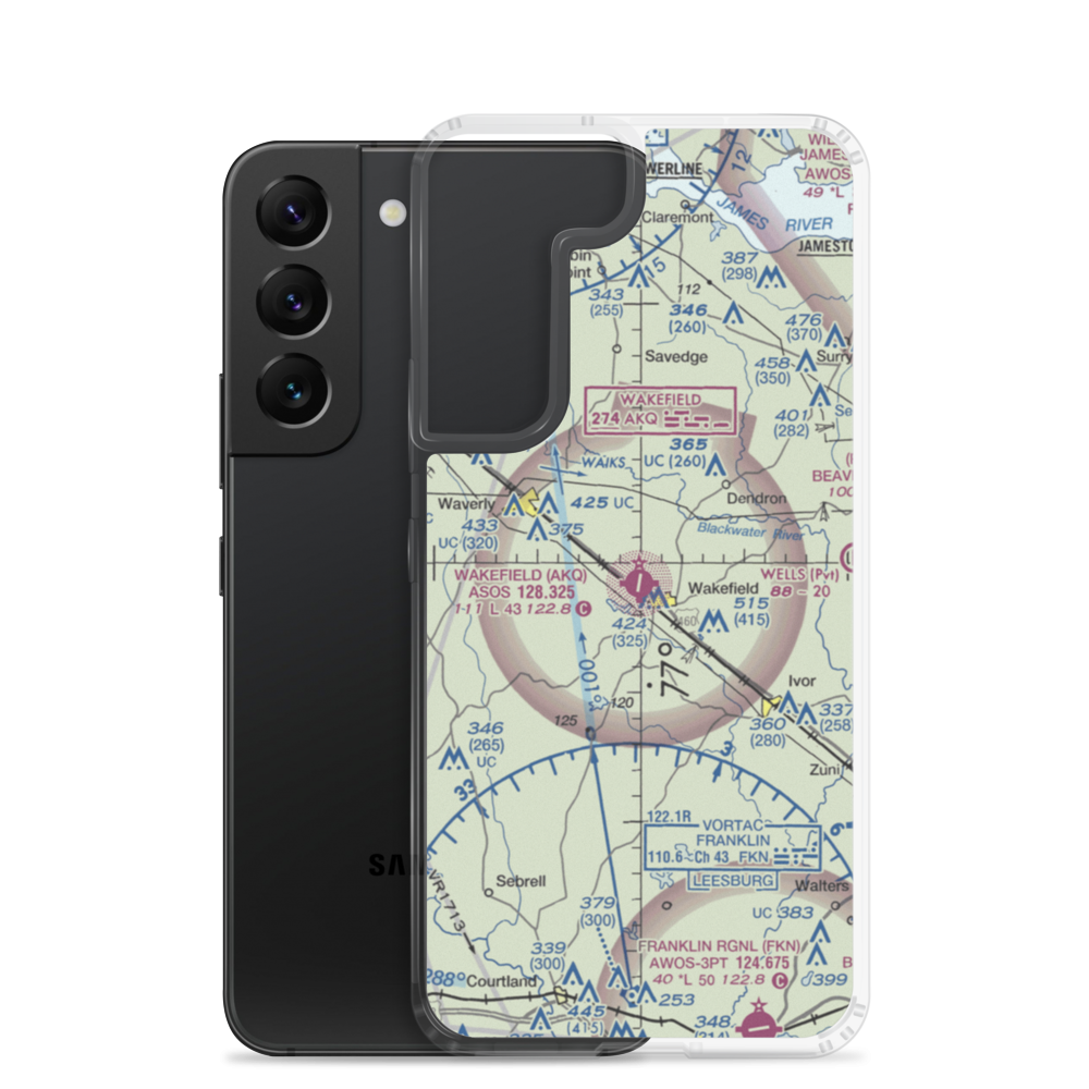 Wakefield Municipal Airport (AKQ) VFR Sectional Samsung Case Samsung Galaxy S22 model shown