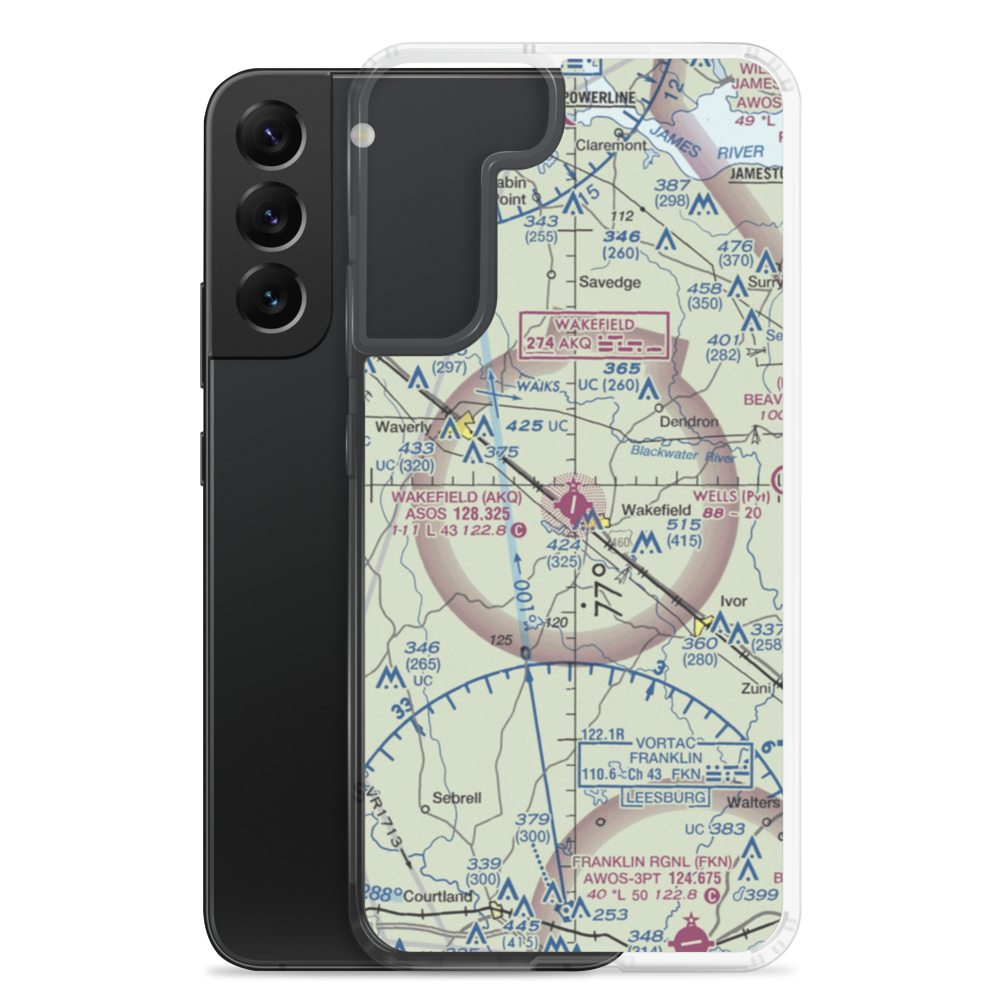 Wakefield Municipal Airport (AKQ) VFR Sectional Samsung Case Samsung Galaxy S22 Plus model shown