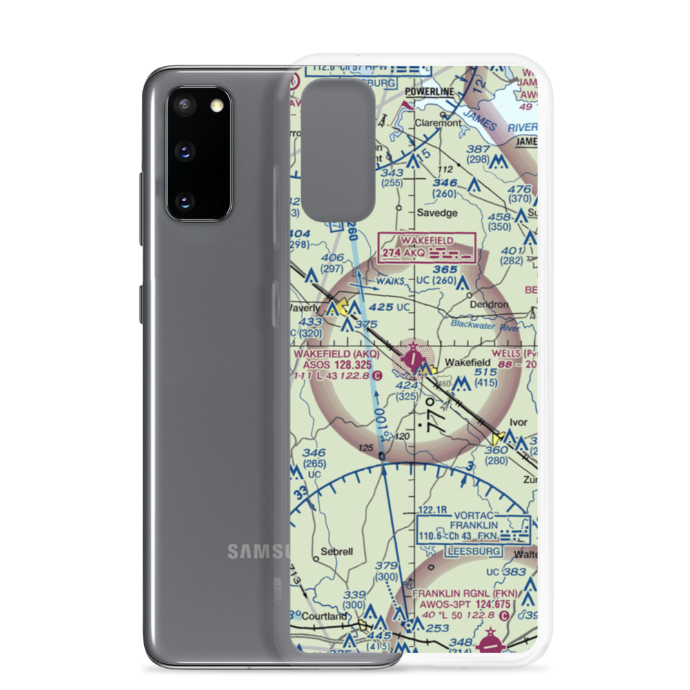 Wakefield Municipal Airport (AKQ) VFR Sectional Samsung Case Samsung Galaxy S20 model shown