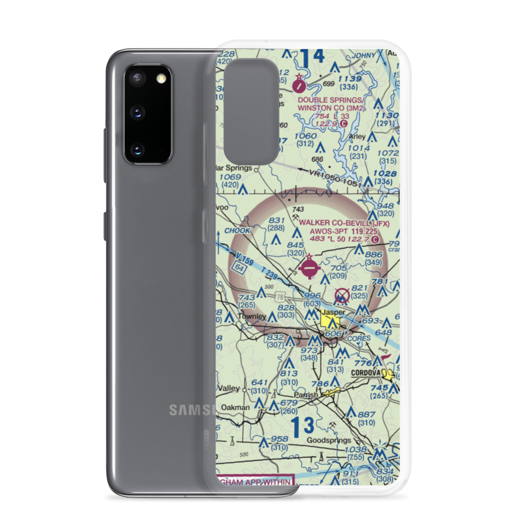 Walker County Airport-Bevill Field (JFX) VFR Sectional Samsung Case Samsung Galaxy S20 model shown