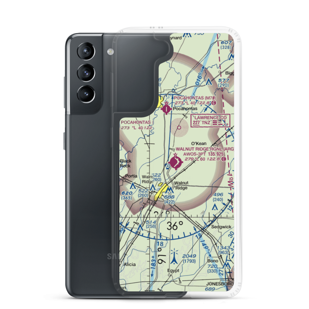 Walnut Ridge Regional Airport (ARG) VFR Sectional Samsung Case Samsung Galaxy S21 model shown