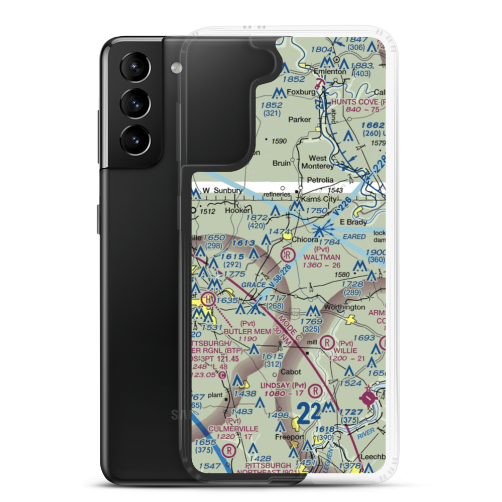 Waltman Airport (87PA) VFR Sectional Samsung Case Samsung Galaxy S21 Plus model shown