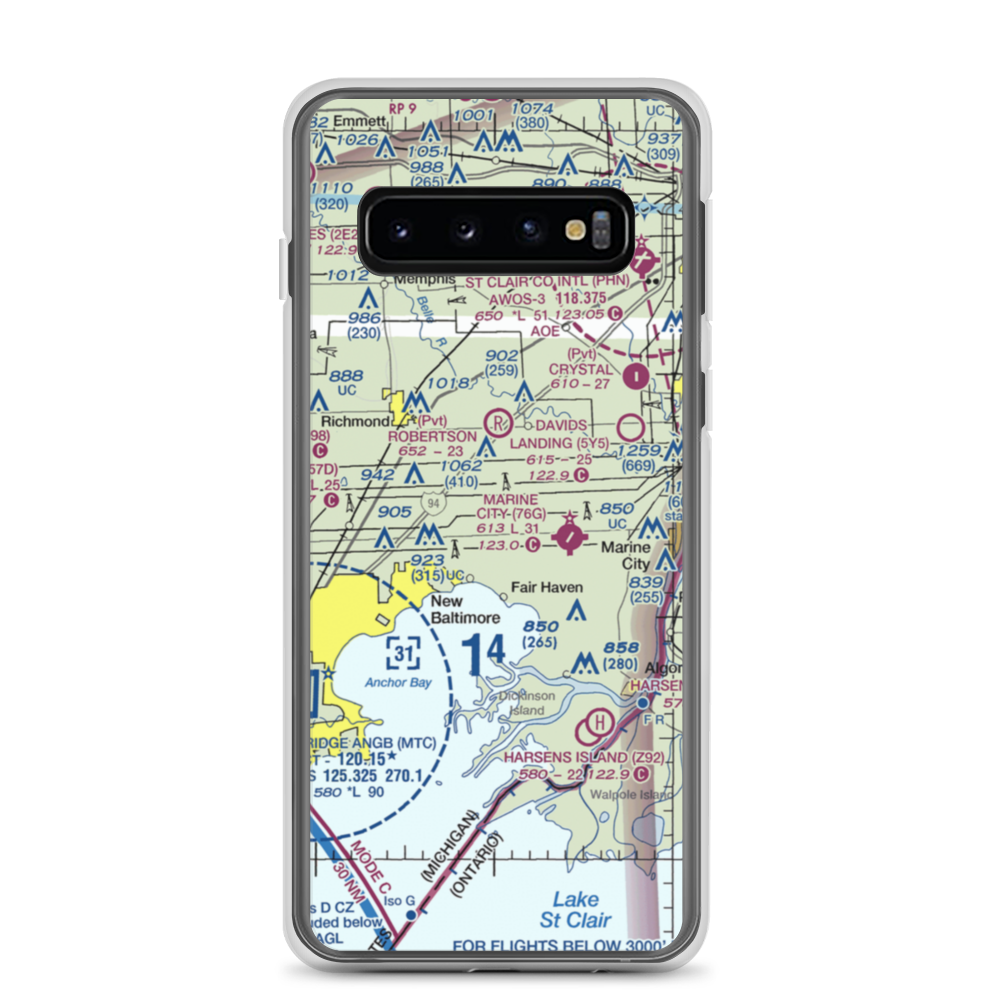 Wards Long Acres Airport (MI15) VFR Sectional Samsung Case Samsung Galaxy S10 model shown