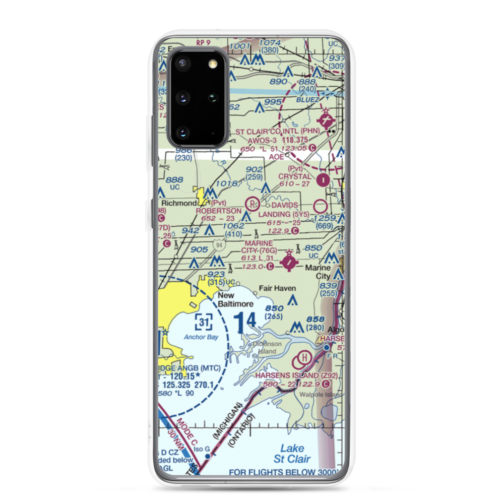 Wards Long Acres Airport (MI15) VFR Sectional Samsung Case Samsung Galaxy S20 Plus model shown