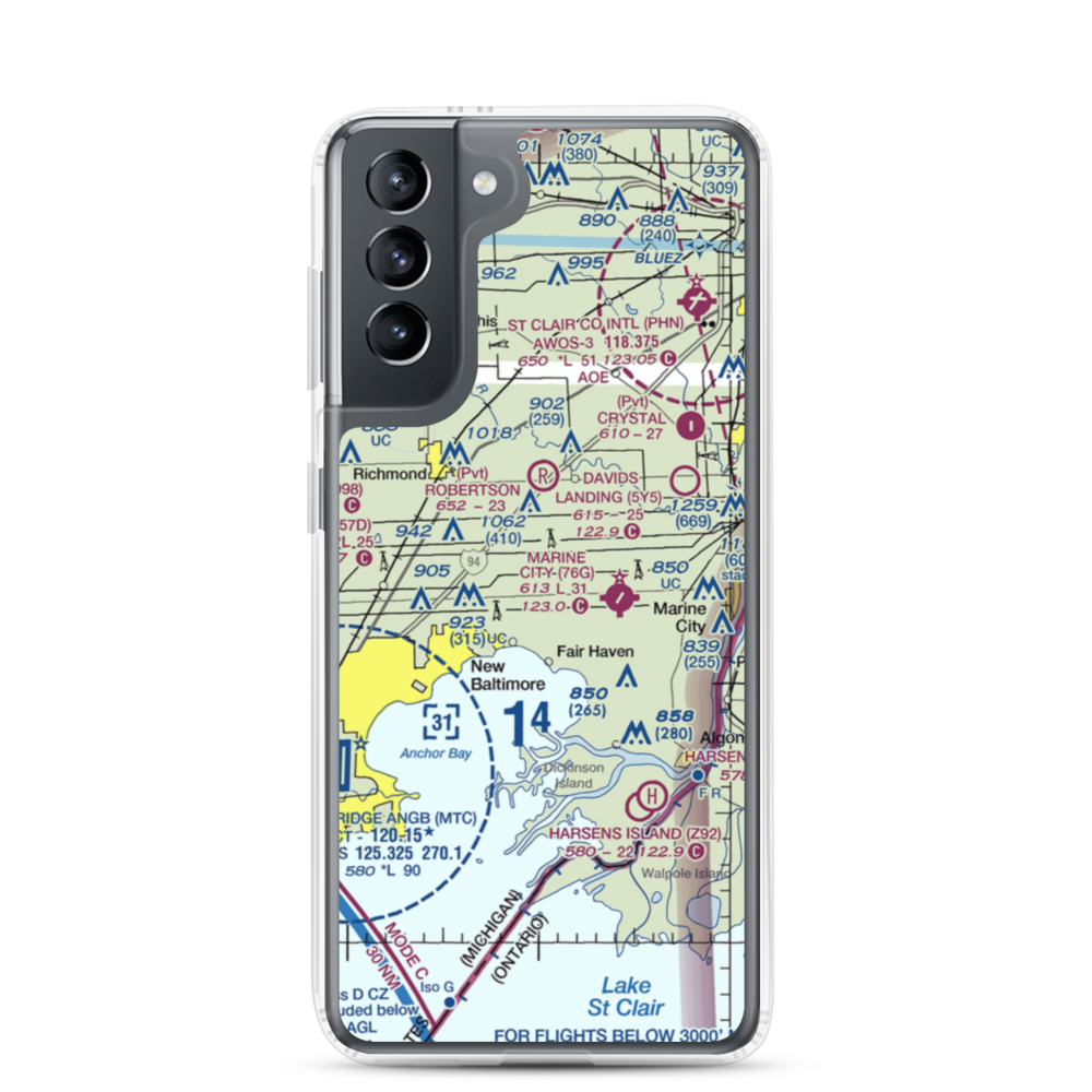Wards Long Acres Airport (MI15) VFR Sectional Samsung Case Samsung Galaxy S21 model shown