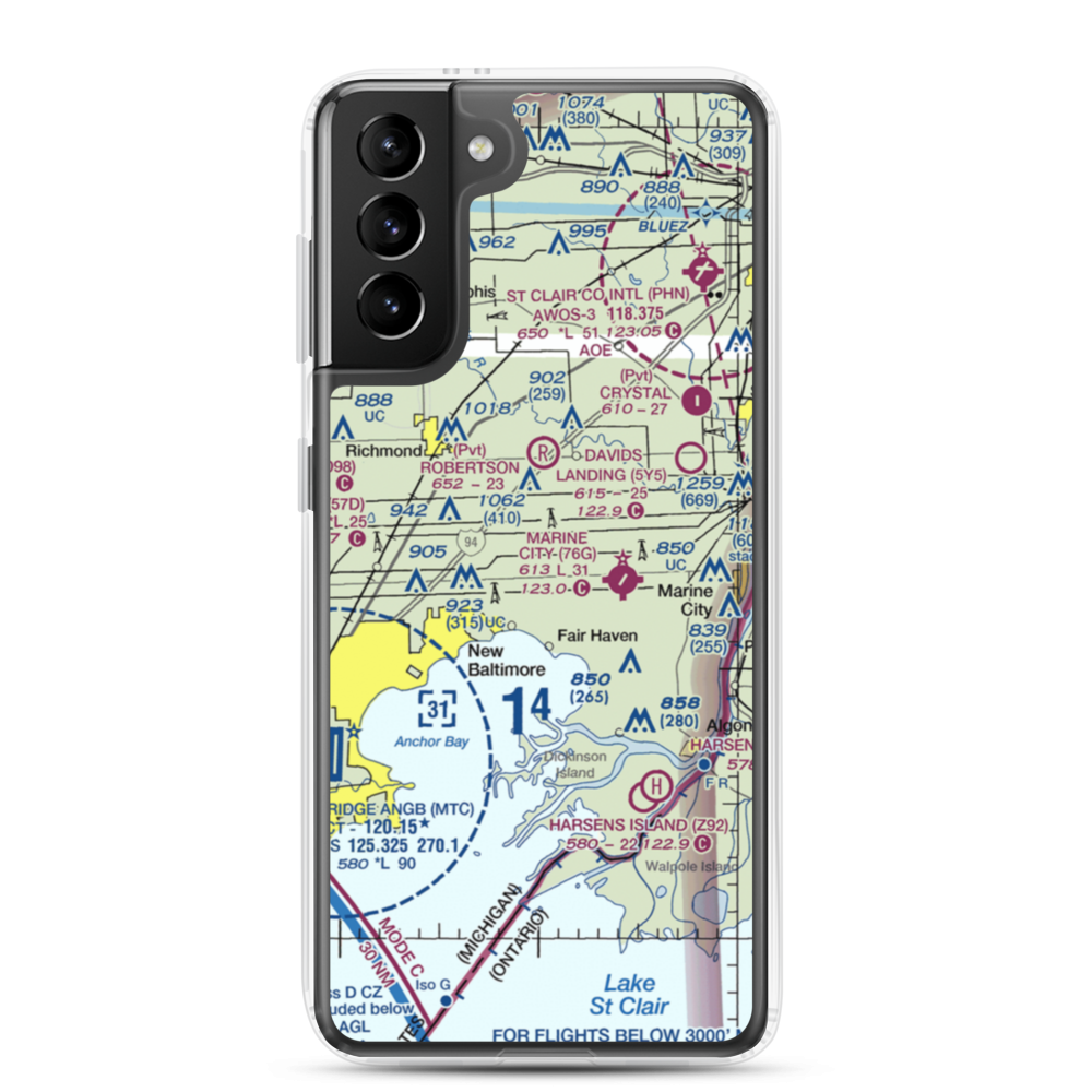Wards Long Acres Airport (MI15) VFR Sectional Samsung Case Samsung Galaxy S21 Plus model shown