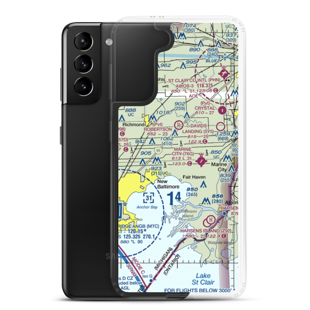 Wards Long Acres Airport (MI15) VFR Sectional Samsung Case Samsung Galaxy S21 Plus model shown