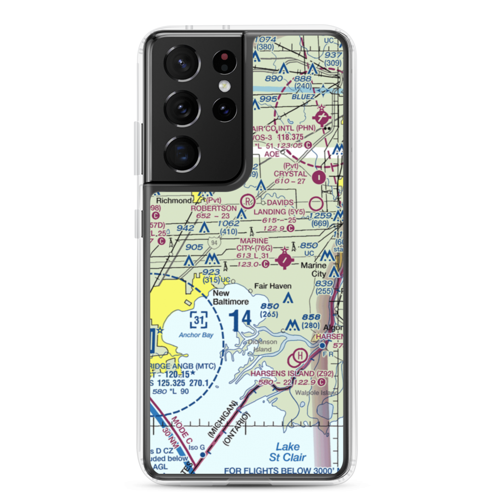 Wards Long Acres Airport (MI15) VFR Sectional Samsung Case Samsung Galaxy S21 Ultra model shown