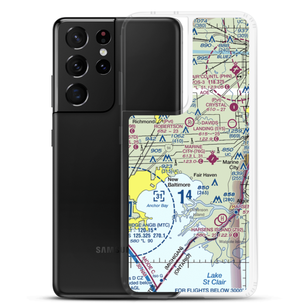 Wards Long Acres Airport (MI15) VFR Sectional Samsung Case Samsung Galaxy S21 Ultra model shown