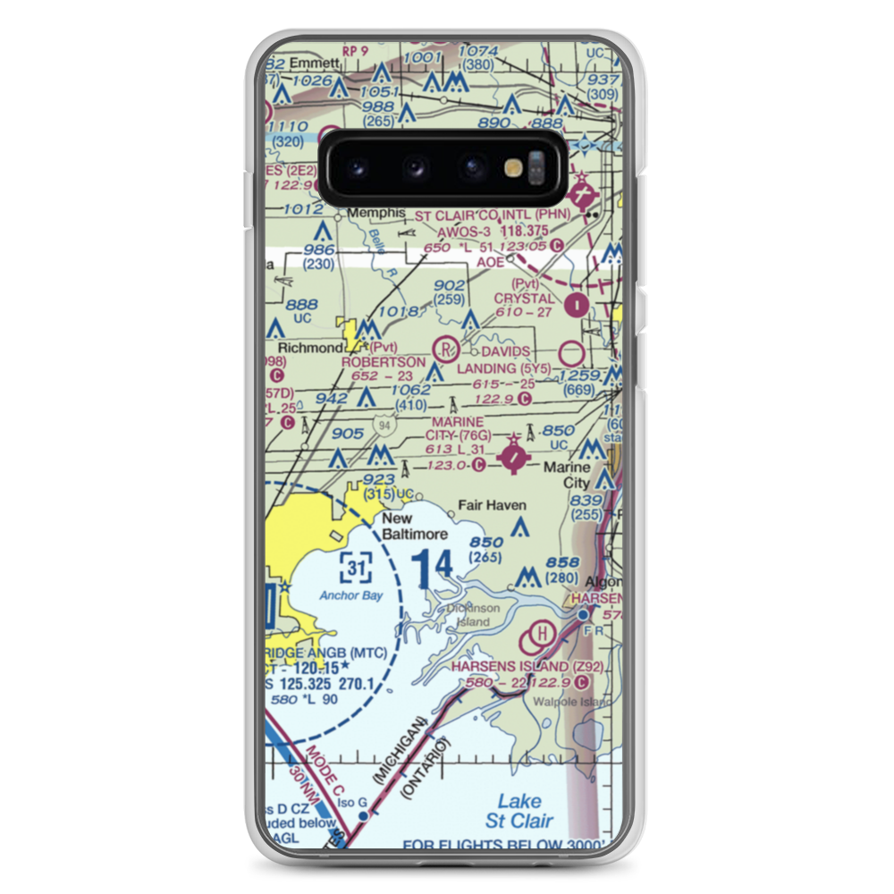Wards Long Acres Airport (MI15) VFR Sectional Samsung Case Samsung Galaxy S10+ model shown