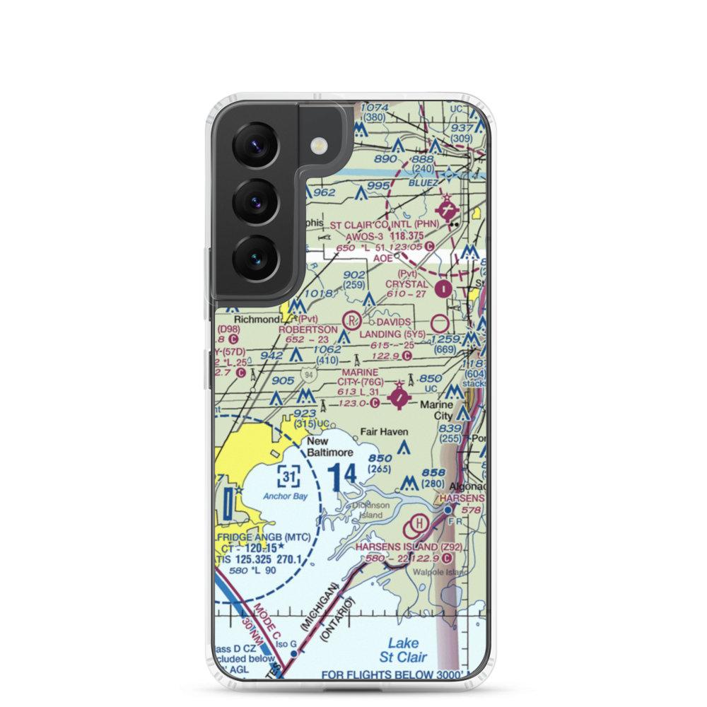 Wards Long Acres Airport (MI15) VFR Sectional Samsung Case Samsung Galaxy S22 model shown