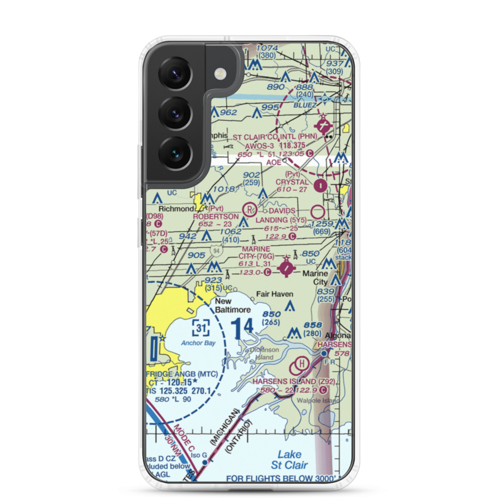 Wards Long Acres Airport (MI15) VFR Sectional Samsung Case Samsung Galaxy S22 Plus model shown