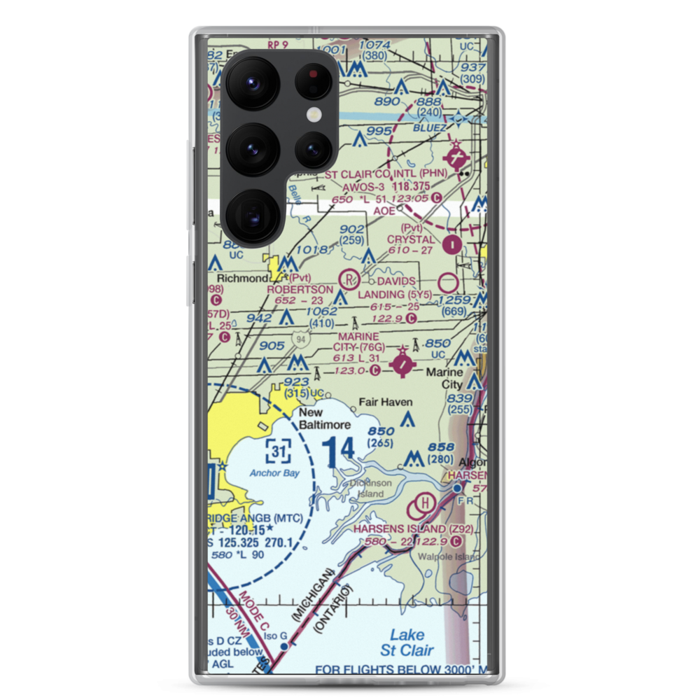 Wards Long Acres Airport (MI15) VFR Sectional Samsung Case Samsung Galaxy S22 Ultra model shown