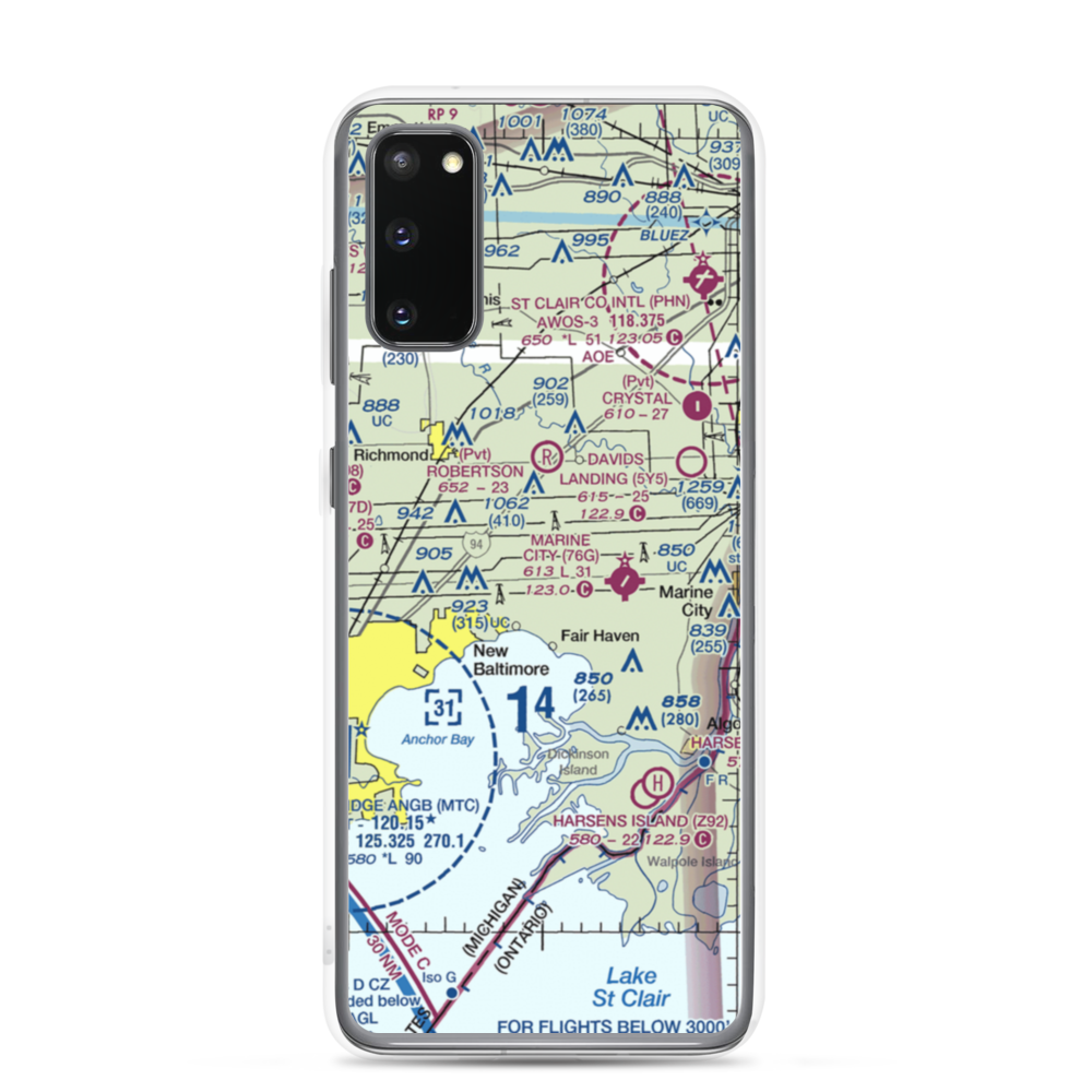 Wards Long Acres Airport (MI15) VFR Sectional Samsung Case Samsung Galaxy S20 model shown