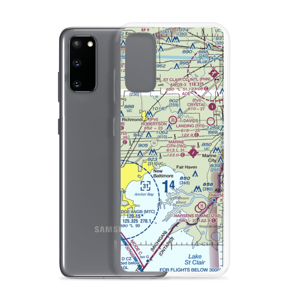 Wards Long Acres Airport (MI15) VFR Sectional Samsung Case Samsung Galaxy S20 model shown