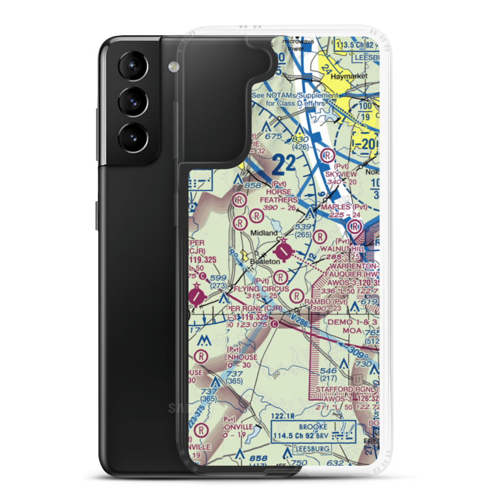 Warrenton Fauquier Airport (HWY) VFR Sectional Samsung Case Samsung Galaxy S21 Plus model shown