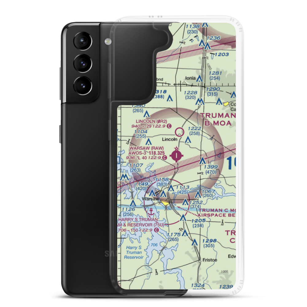 Warsaw Municipal Airport (RAW) VFR Sectional Samsung Case Samsung Galaxy S21 Plus model shown