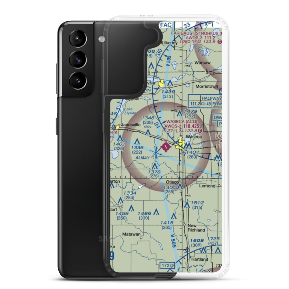 Waseca Municipal Airport (ACQ) VFR Sectional Samsung Case Samsung Galaxy S21 Plus model shown