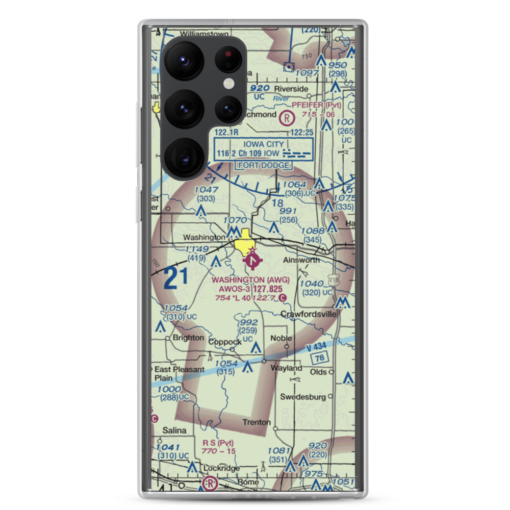Washington Municipal Airport (AWG) VFR Sectional Samsung Case Samsung Galaxy S22 Ultra model shown