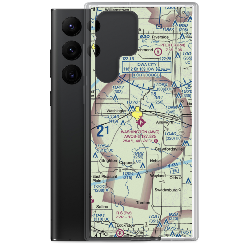 Washington Municipal Airport (AWG) VFR Sectional Samsung Case Samsung Galaxy S22 Ultra model shown