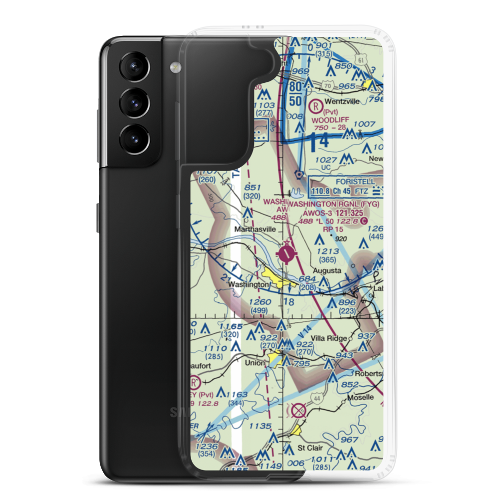 Washington Regional Airport (FYG) VFR Sectional Samsung Case Samsung Galaxy S21 Plus model shown