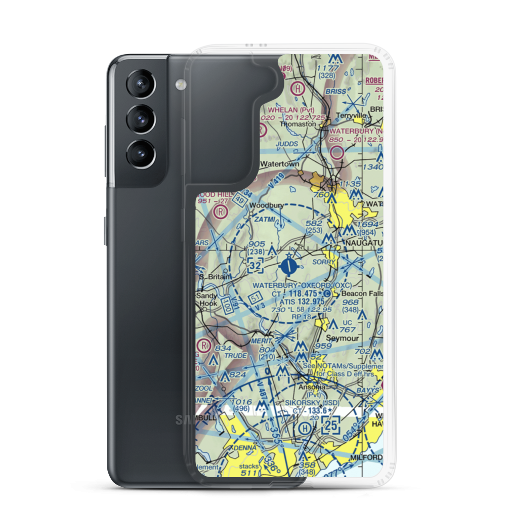 Waterbury Oxford Airport (OXC) VFR Sectional Samsung Case Samsung Galaxy S21 model shown