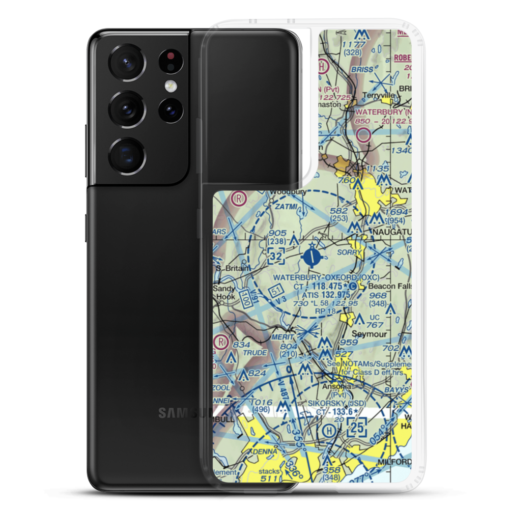 Waterbury Oxford Airport (OXC) VFR Sectional Samsung Case Samsung Galaxy S21 Ultra model shown
