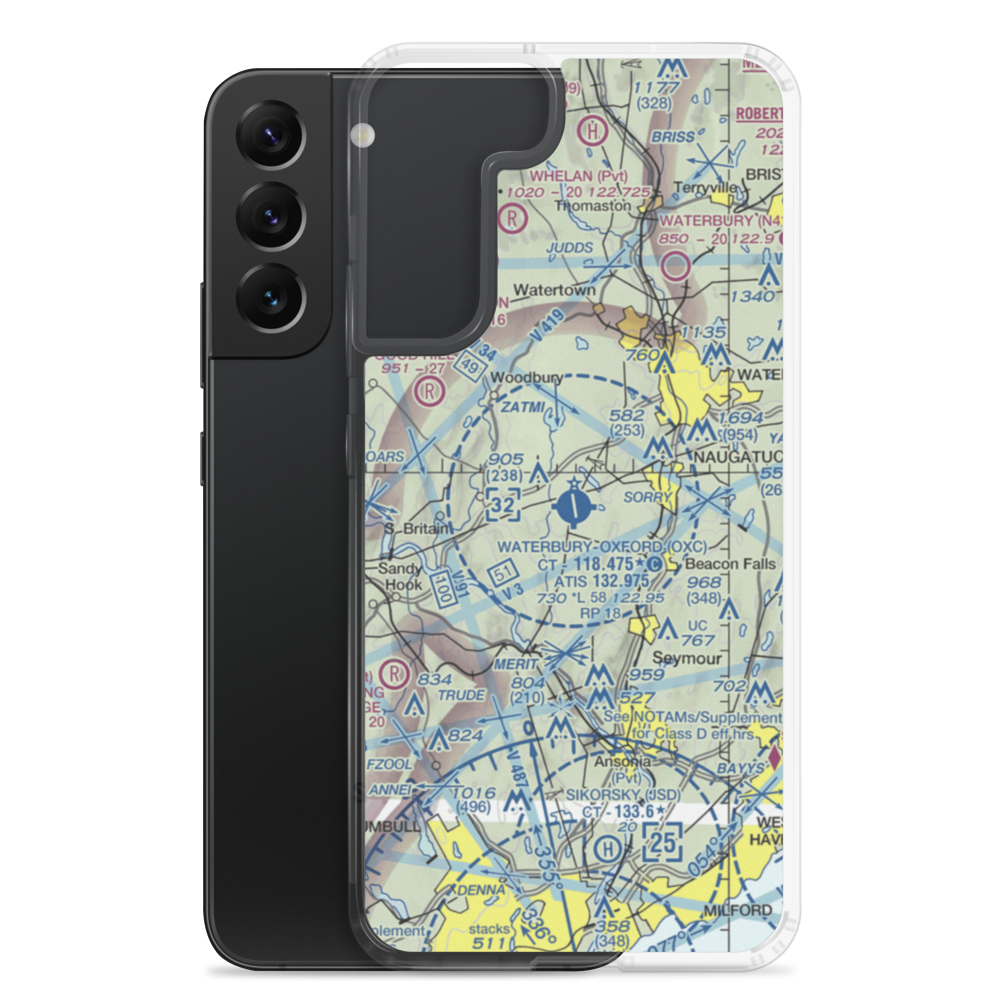Waterbury Oxford Airport (OXC) VFR Sectional Samsung Case Samsung Galaxy S22 Plus model shown