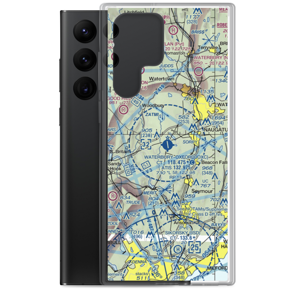 Waterbury Oxford Airport (OXC) VFR Sectional Samsung Case Samsung Galaxy S22 Ultra model shown