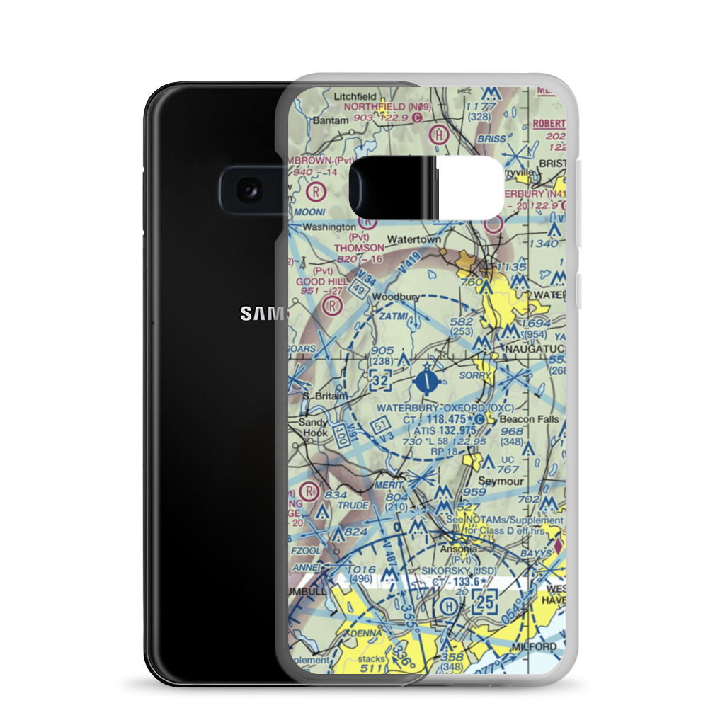 Waterbury Oxford Airport (OXC) VFR Sectional Samsung Case Samsung Galaxy S10e model shown