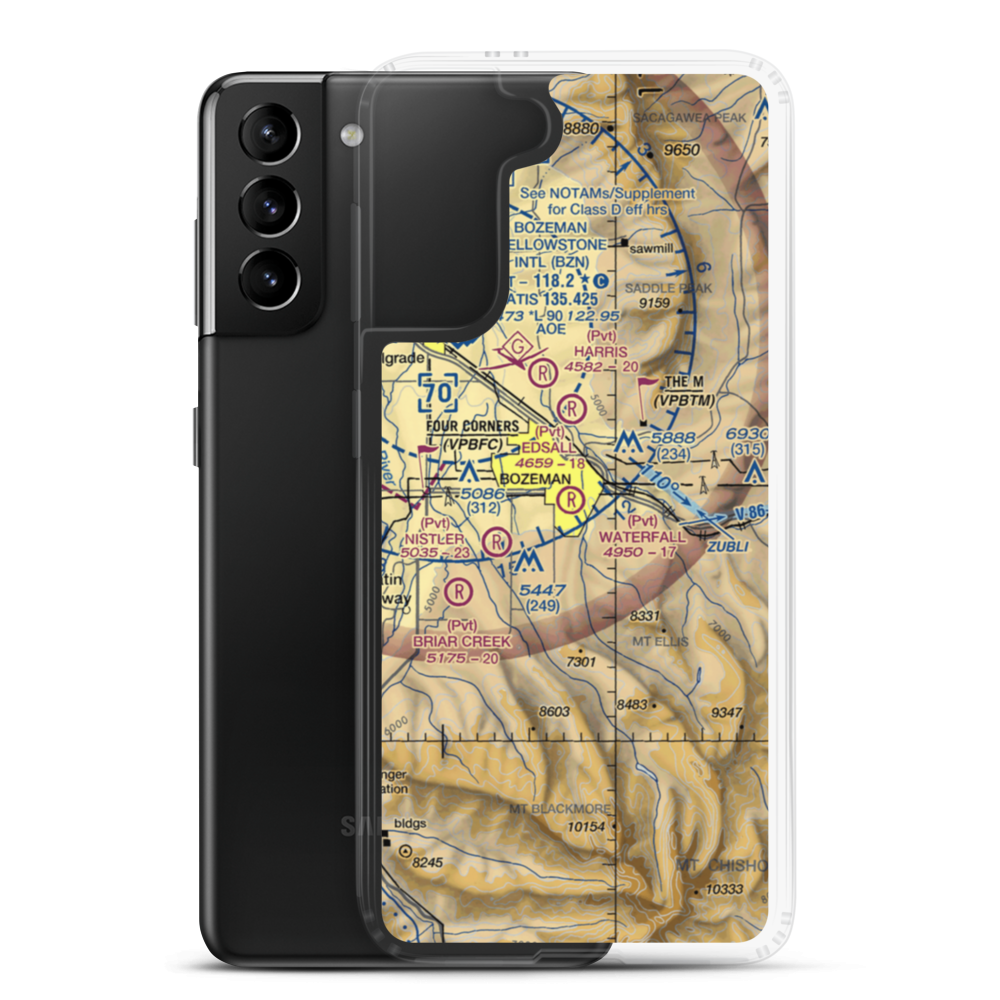 Waterfall Airport (23MT) VFR Sectional Samsung Case Samsung Galaxy S21 Plus model shown