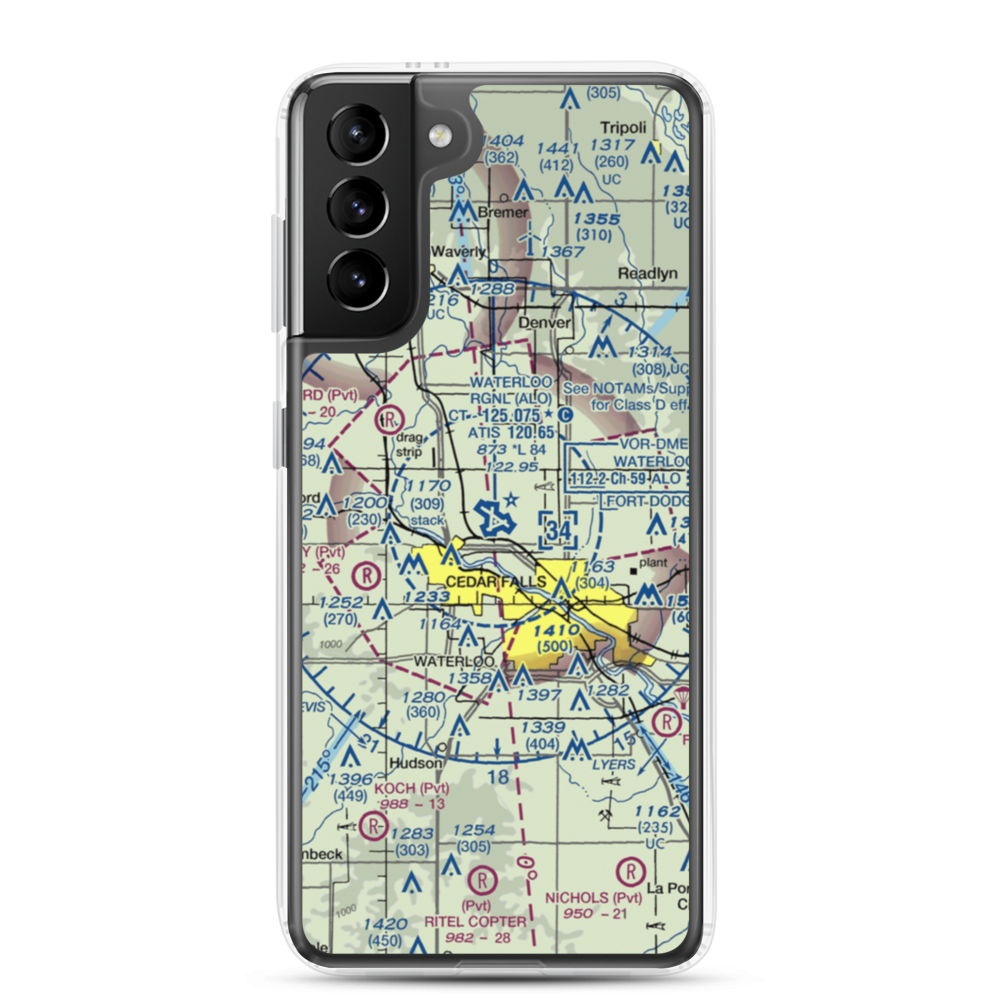 Waterloo Regional Airport (ALO) VFR Sectional Samsung Case Samsung Galaxy S21 Plus model shown