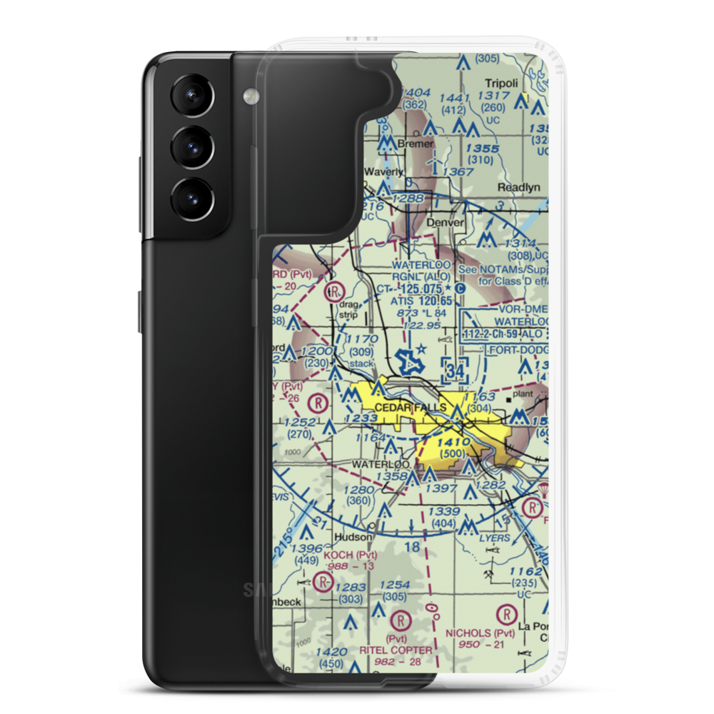 Waterloo Regional Airport (ALO) VFR Sectional Samsung Case Samsung Galaxy S21 Plus model shown