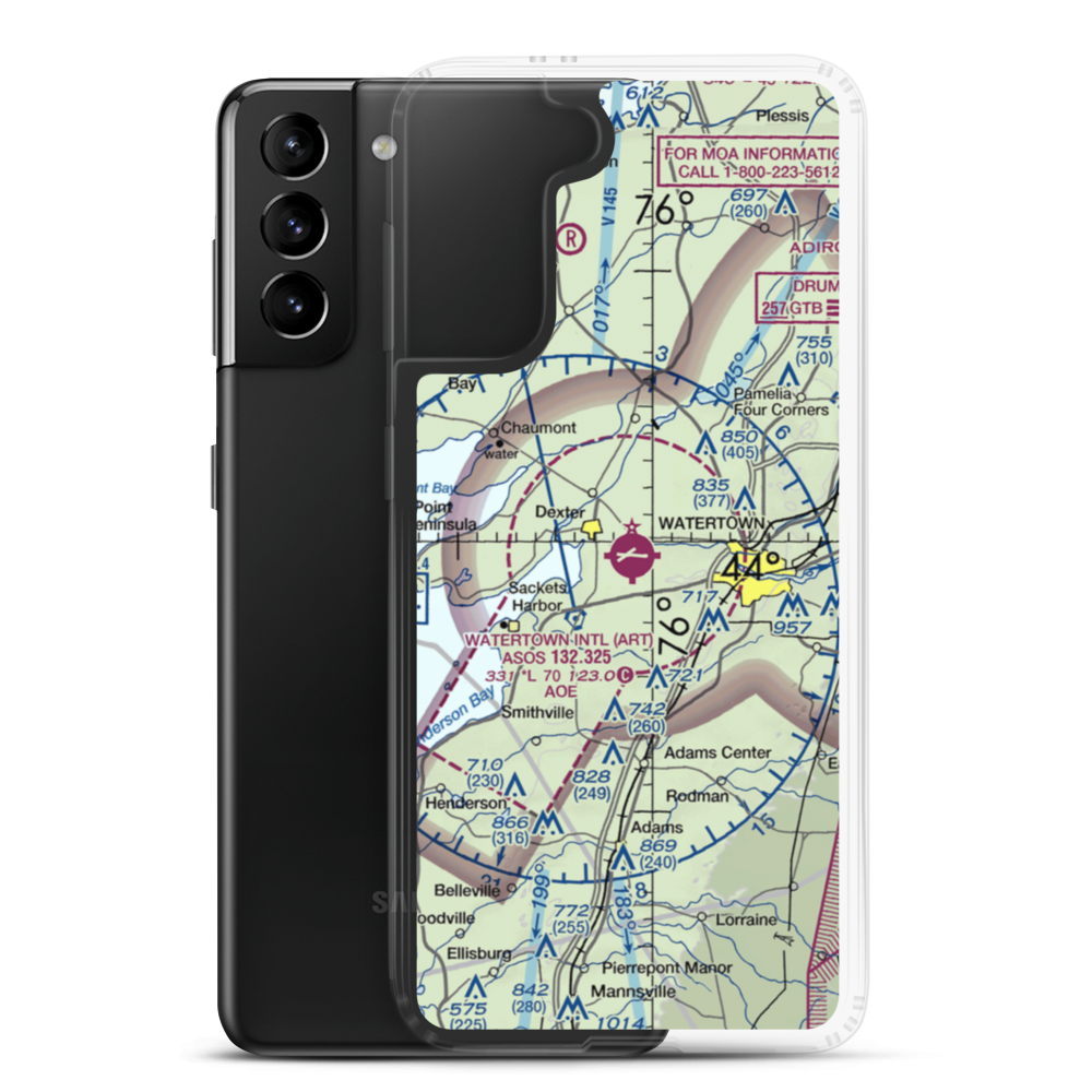 Watertown International Airport (ART) VFR Sectional Samsung Case Samsung Galaxy S21 Plus model shown