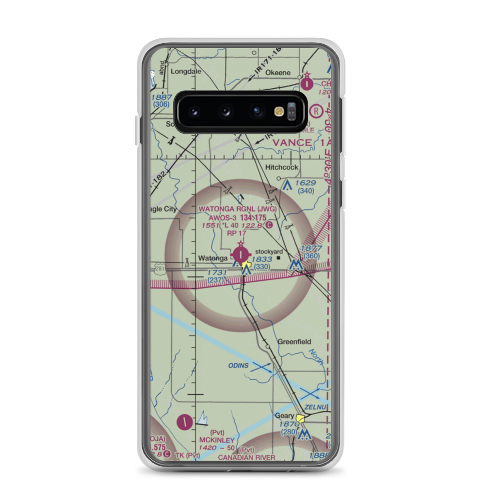 Watonga Regional Airport (JWG) VFR Sectional Samsung Case Samsung Galaxy S10 model shown