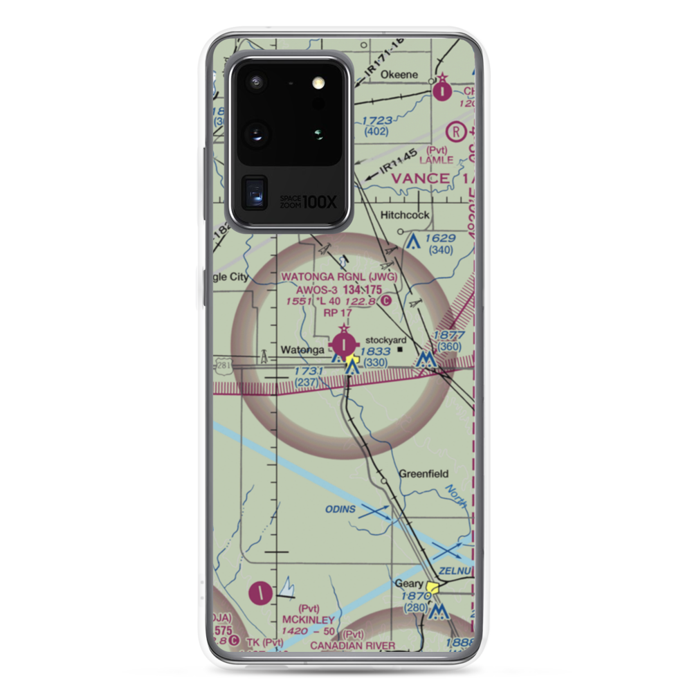 Watonga Regional Airport (JWG) VFR Sectional Samsung Case Samsung Galaxy S20 Ultra model shown