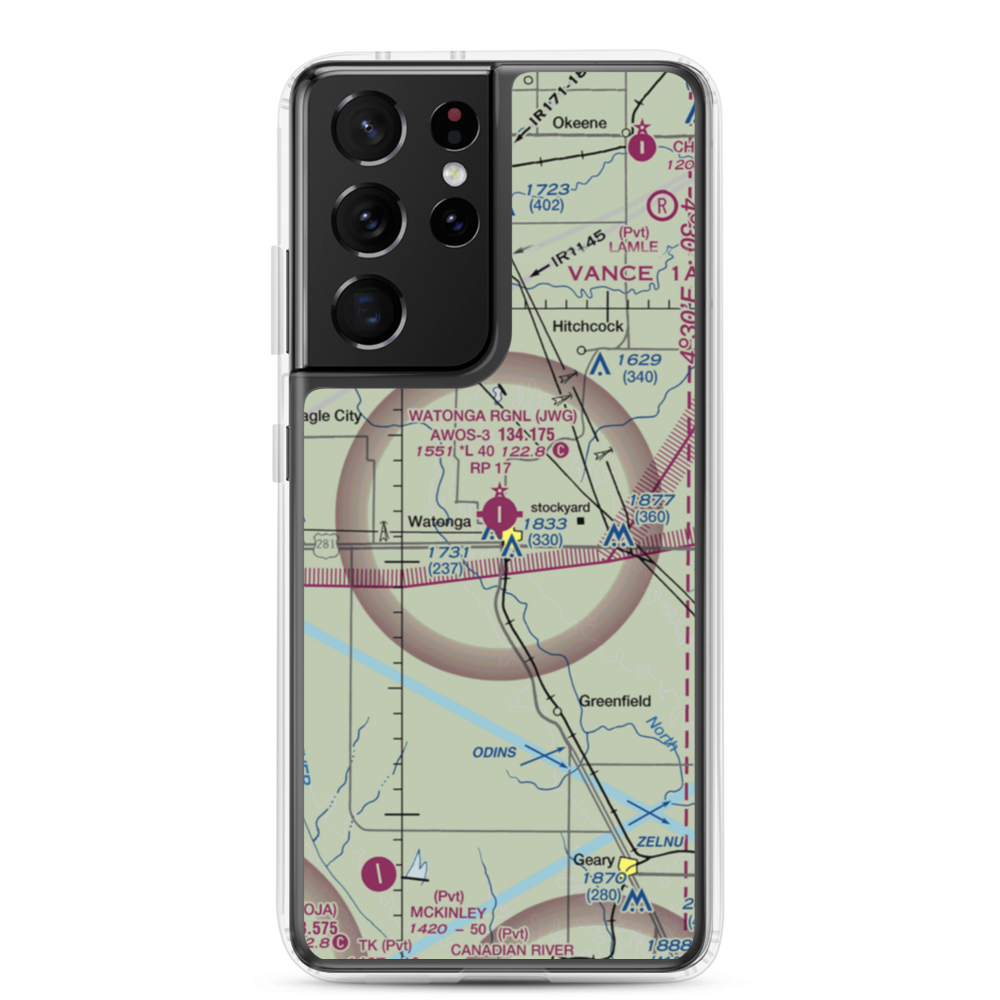 Watonga Regional Airport (JWG) VFR Sectional Samsung Case Samsung Galaxy S21 Ultra model shown