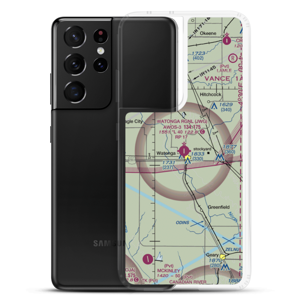 Watonga Regional Airport (JWG) VFR Sectional Samsung Case Samsung Galaxy S21 Ultra model shown