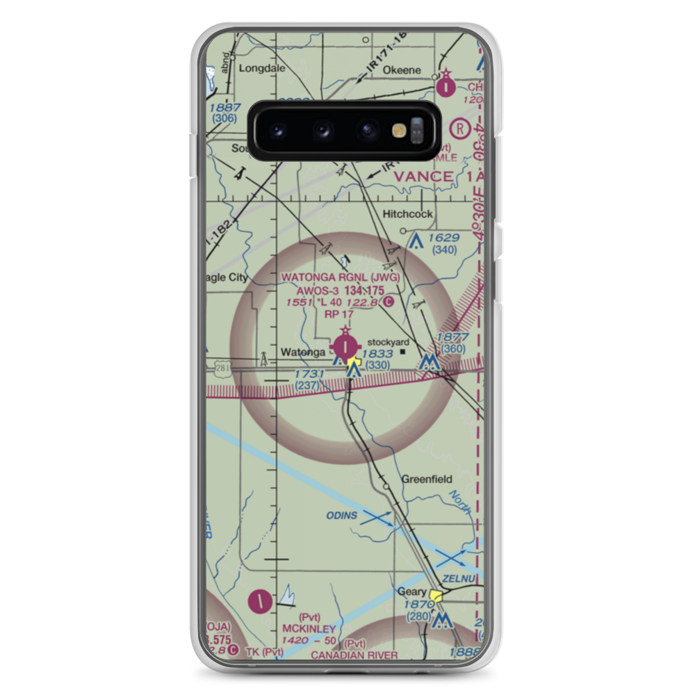 Watonga Regional Airport (JWG) VFR Sectional Samsung Case Samsung Galaxy S10+ model shown